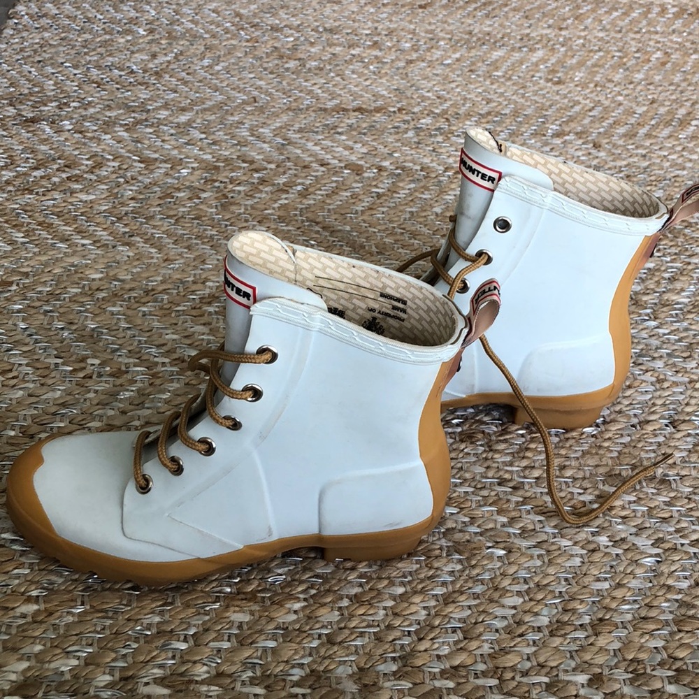 White and tan short Hunter Boots